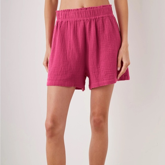 RAILS Leighton Hot Pink Muslin Cotton Lightweight High Rise Pull On Shorts - Picture 1 of 4
